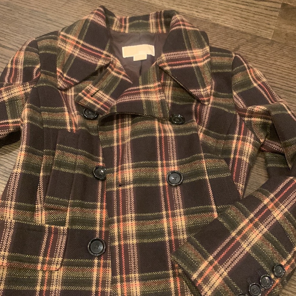 Michael Kors plaid wool peacoat - M